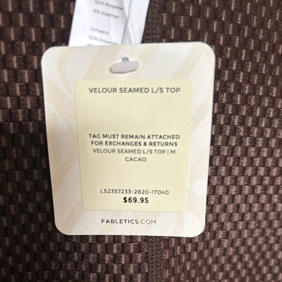 NWT Fabletics Velour Seamed Long-Sleeve Fitted Top in Cacao Color Womens Size M - Picture 9 of 11